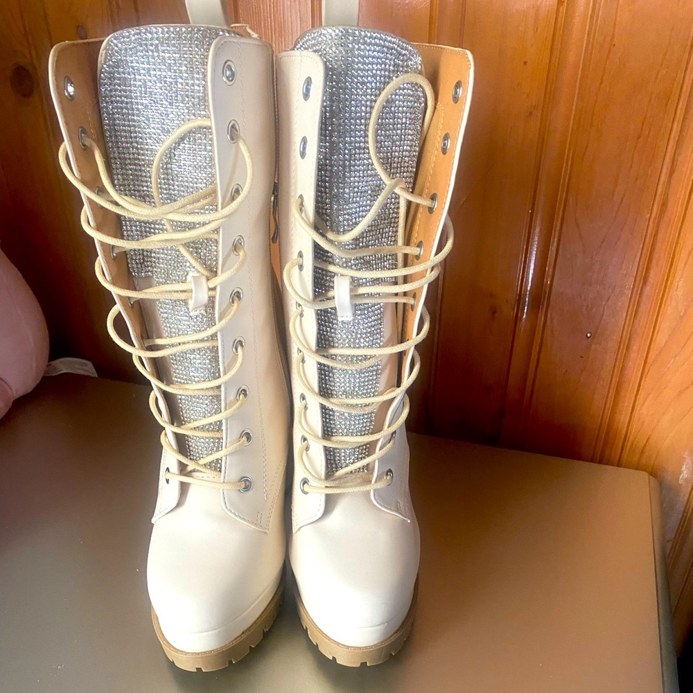 Shein lug sole lace up side zip heeled booties